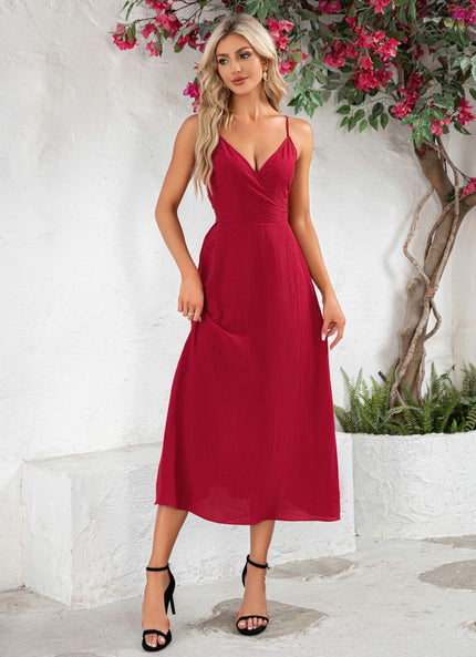 Robe nœud col v trapèze polyester midi