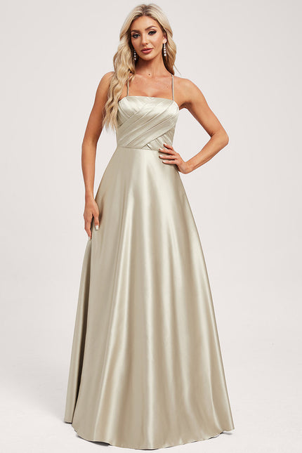 Trapèze col carré longueur ras du sol satin robe de demoiselle d'honneur