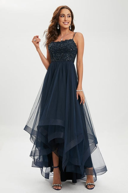 Princesse col rond asymétrique dentelle robe de bal avec paillettes - gallery 4