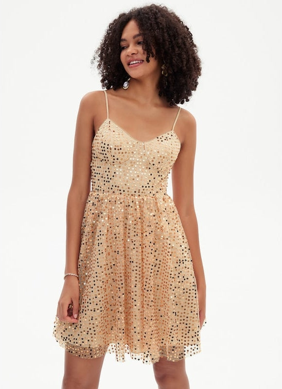 Trapèze col v court paillette robe de bal de promo avec paillettes - gallery 7