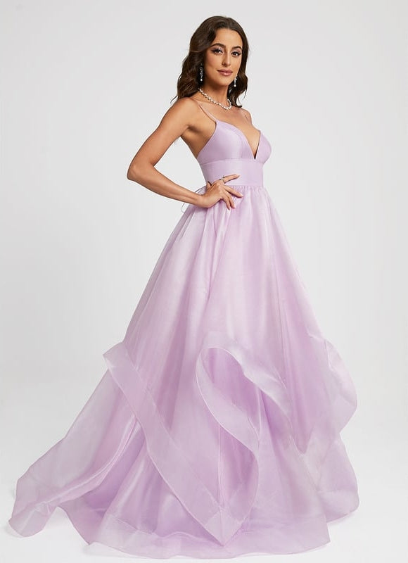 Princesse col v traîne balayage organza robe de bal - gallery 6