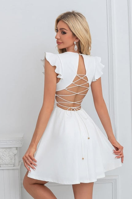 Robe col v trapèze polyester mini - gallery 4