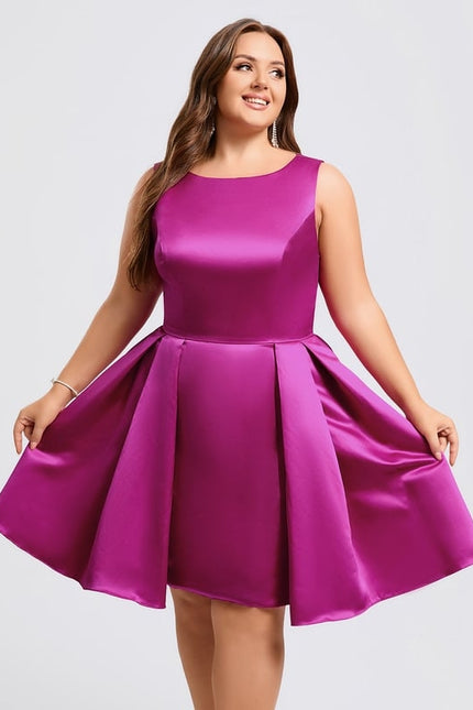 Trapèze col rond court satin robe de bal de promo - gallery 6