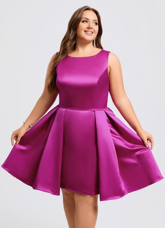 Trapèze col rond court satin robe de bal de promo - gallery 6