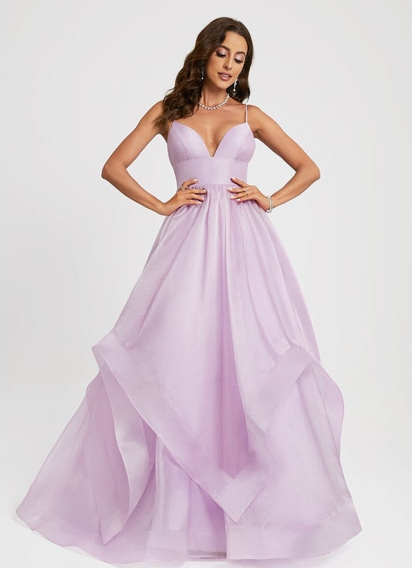 Princesse col v traîne balayage organza robe de bal - gallery 3