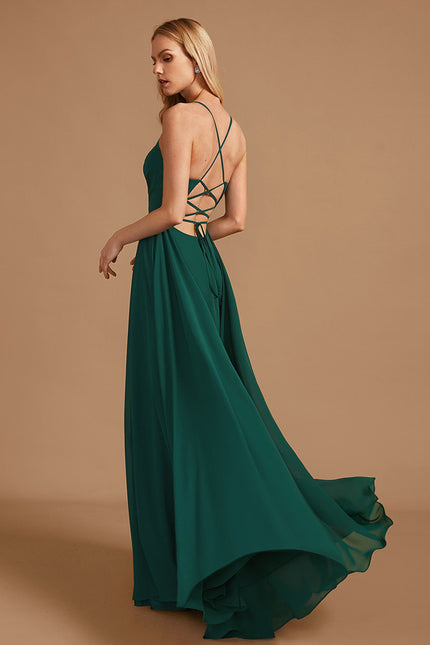 Trapèze col v longueur ras du sol mousseline robe de demoiselle d'honneur avec perles - gallery 6