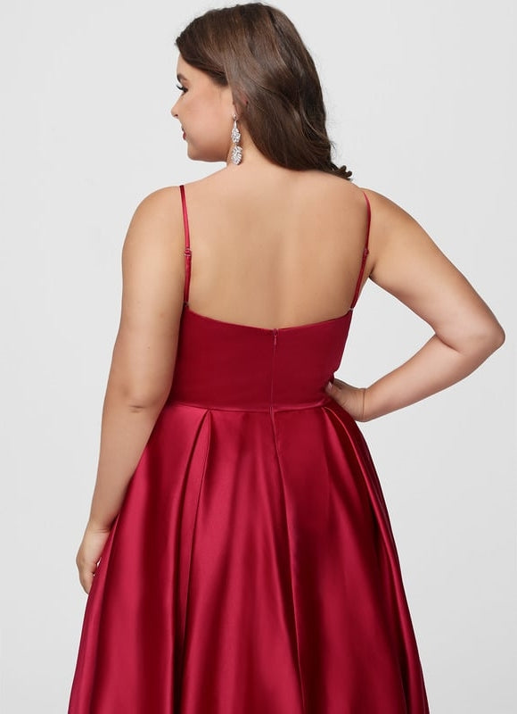 Trapèze col carré longueur ras du sol satin robe de demoiselle d'honneur - gallery 7