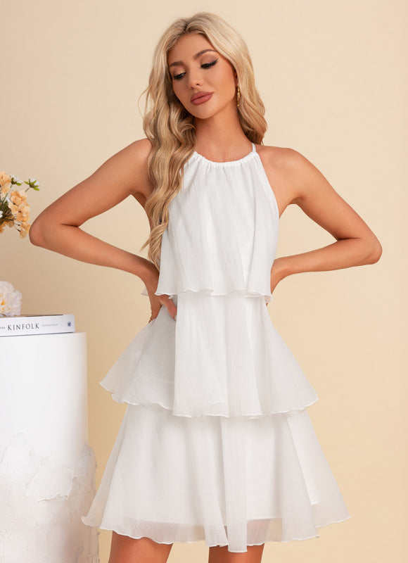 Robe licou trapèze mousseline mini - gallery 3