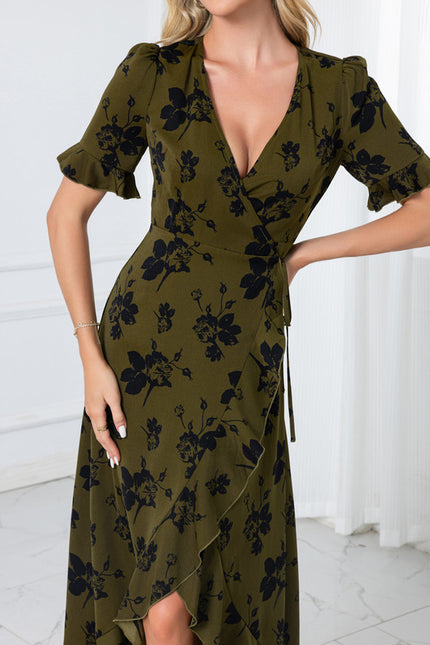 Robe jacquard col v trapèze polyester asymétrique midi - gallery 6