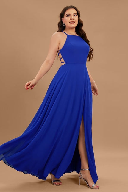 Trapèze col rond longueur ras du sol mousseline robe de demoiselle d'honneur - gallery 5