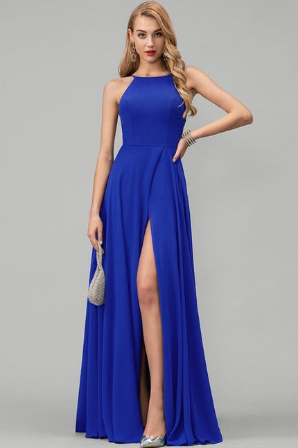 Trapèze col rond longueur ras du sol mousseline robe de demoiselle d'honneur - gallery 1