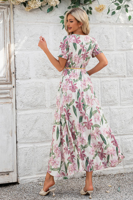 Robe imprimé fleur col v trapèze rayonne maxi - gallery 2