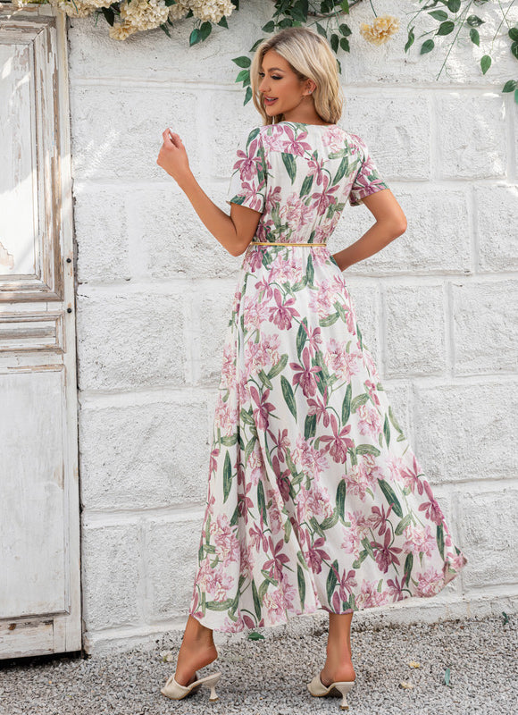 Robe imprimé fleur col v trapèze rayonne maxi - gallery 2