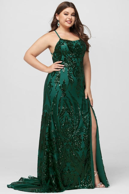 Sirène col rond traîne balayage paillette robe de bal avec paillettes - gallery 7