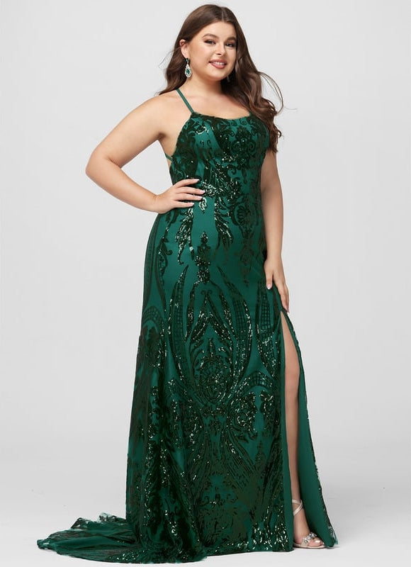 Sirène col rond traîne balayage paillette robe de bal avec paillettes - gallery 7