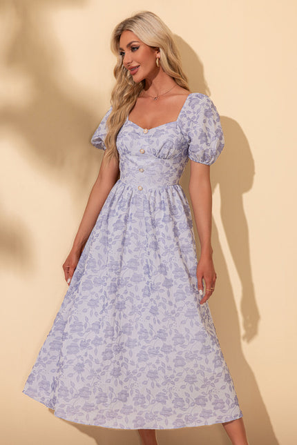 Robe imprimé fleur col cœur trapèze polyester midi - gallery 3