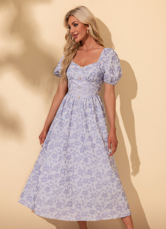 Robe imprimé fleur col cœur trapèze polyester midi - gallery 3