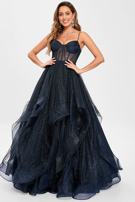 Princesse col v longueur ras du sol tulle robe de bal - gallery 1