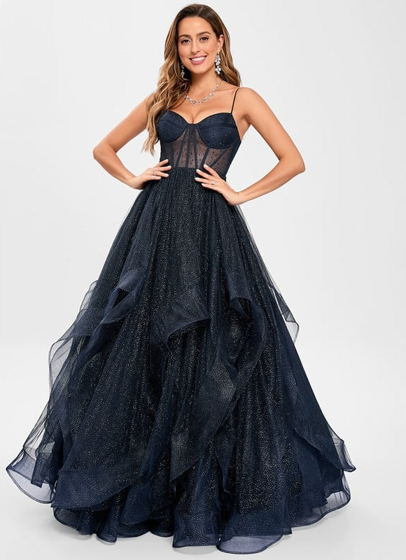 Princesse col v longueur ras du sol tulle robe de bal - gallery 1