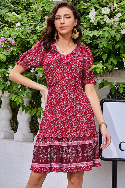 Robe imprimé fleur col rond trapèze rayonne mini - gallery 4