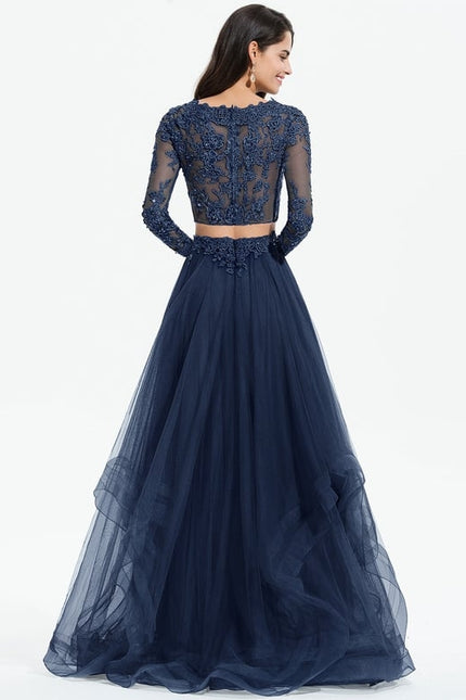 Princesse col rond longueur ras du sol tulle robe de bal avec perles paillettes - gallery 2
