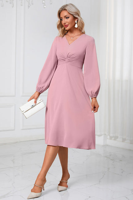 Robe nœud col v trapèze polyester midi - gallery 4