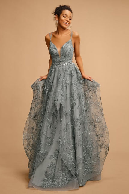 Princesse col v longueur ras du sol tulle dentelle robe de bal