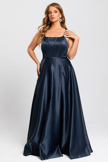 Trapèze col rond longueur ras du sol satin robe de bal - gallery 9