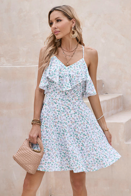 Robe imprimé fleur col v trapèze polyester mini - gallery 2