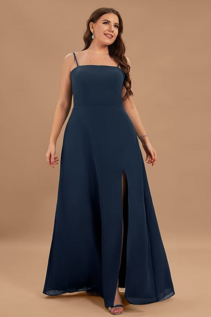 Trapèze col carré longueur ras du sol mousseline robe de demoiselle d'honneur - gallery 6