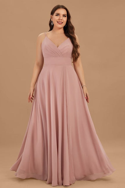 Trapèze col v longueur ras du sol mousseline robe de bal avec plissée - gallery 4