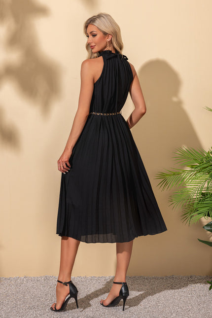 Robe plissée licou trapèze polyester midi - gallery 3
