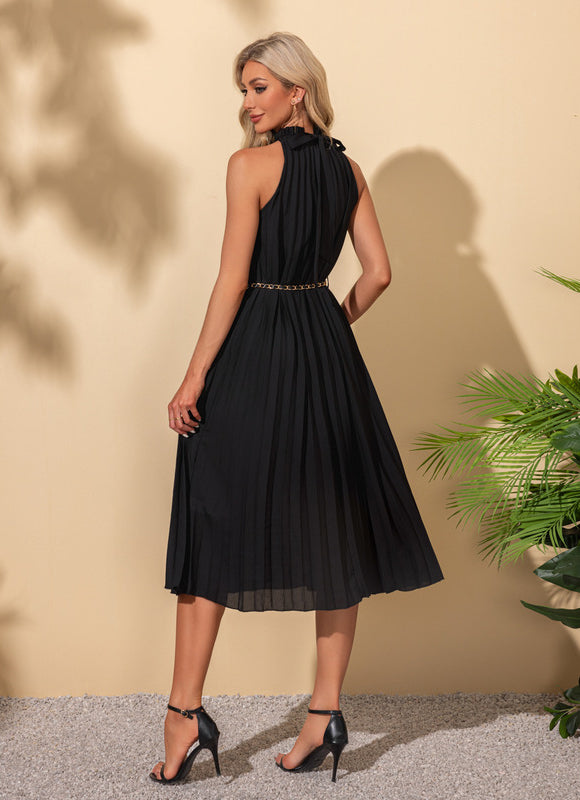 Robe plissée licou trapèze polyester midi - gallery 3