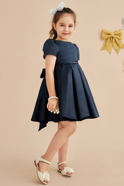 Trapèze col rond longueur genou satin robes fille mariage - gallery 9