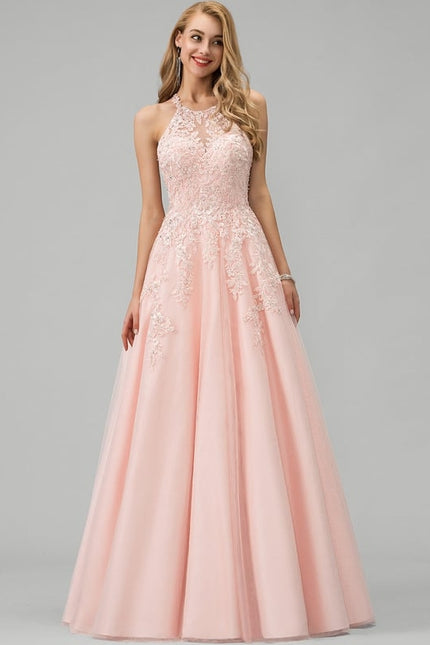 Princesse col rond longueur ras du sol tulle robe de bal avec perles paillettes - gallery 4