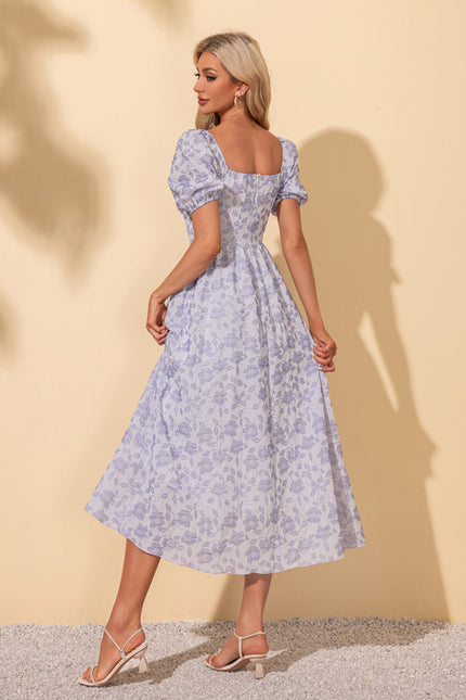 Robe imprimé fleur col cœur trapèze polyester midi - gallery 2