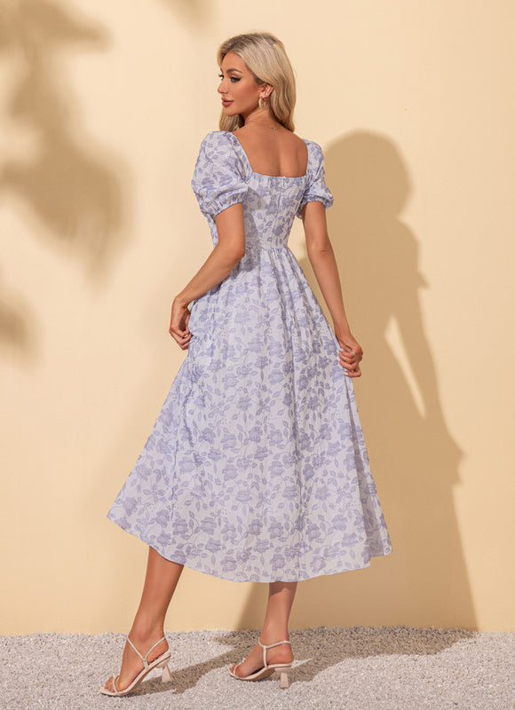 Robe imprimé fleur col cœur trapèze polyester midi - gallery 2