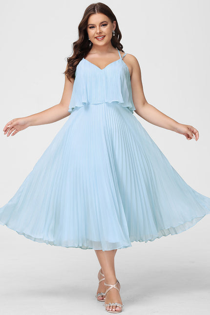 Trapèze col v longueur mollet mousseline robe de demoiselle d'honneur avec plissée - gallery 7