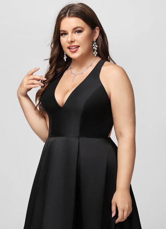 Trapèze col v asymétrique satin robe de demoiselle d'honneur - gallery 9