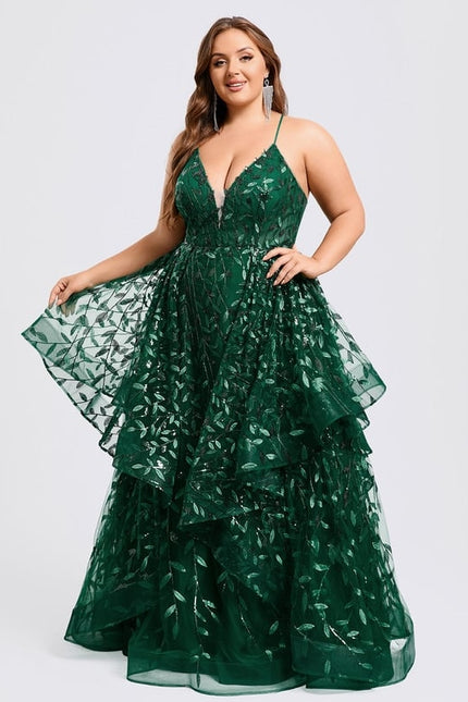 Princesse col v longueur ras du sol dentelle floral robe de bal avec paillettes - gallery 8