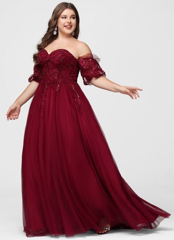 Princesse col cœur traîne balayage tulle robe de bal avec paillettes - gallery 9