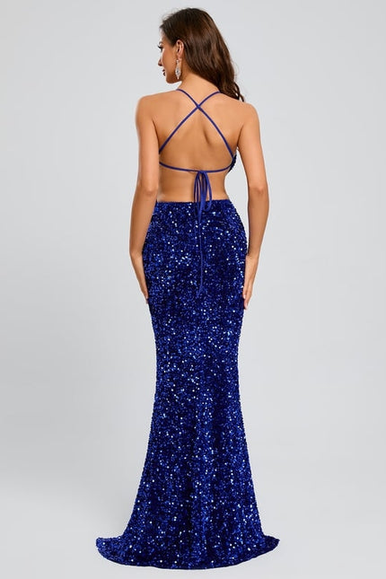 Fourreau col v longueur ras du sol paillette robe de bal avec paillettes - gallery 9