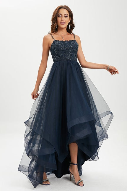 Princesse col rond asymétrique dentelle robe de bal avec paillettes - gallery 2