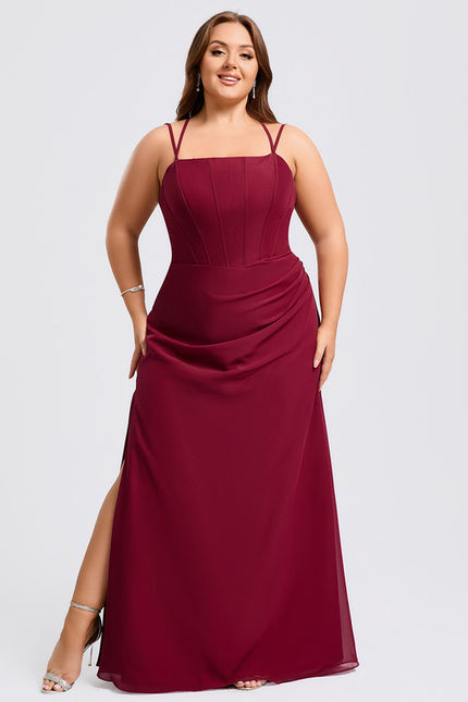 Sirène col carré longueur ras du sol mousseline robe de demoiselle d'honneur - gallery 6