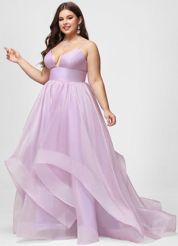Princesse col v traîne balayage organza robe de bal - gallery 9