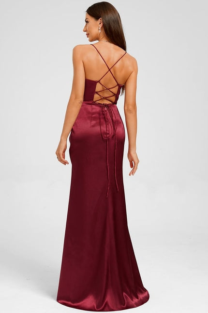 Fourreau col cœur longueur ras du sol satin extensible robe de bal avec plissée - gallery 2