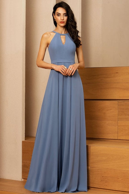 Trapèze col rond longueur ras du sol mousseline robe de demoiselle d'honneur - gallery 1