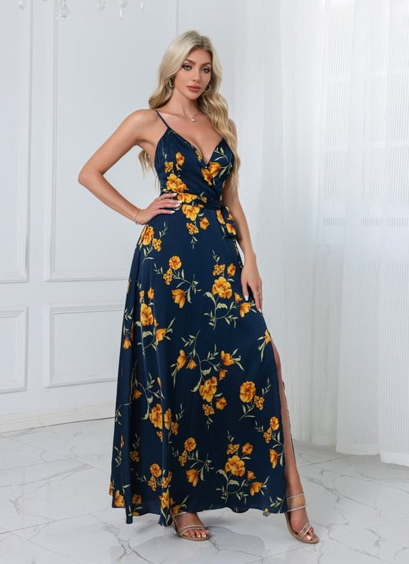 Trapèze col v asymétrique satin robe de demoiselle d'honneur - gallery 7