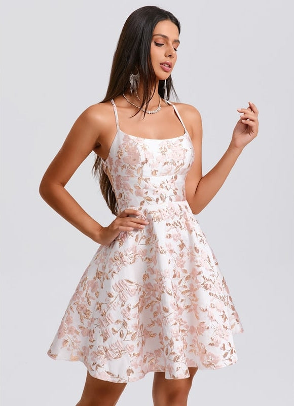 Trapèze col rond court jacquard robe de bal de promo - gallery 5