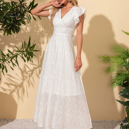 Robe à volants col v trapèze coton maxi